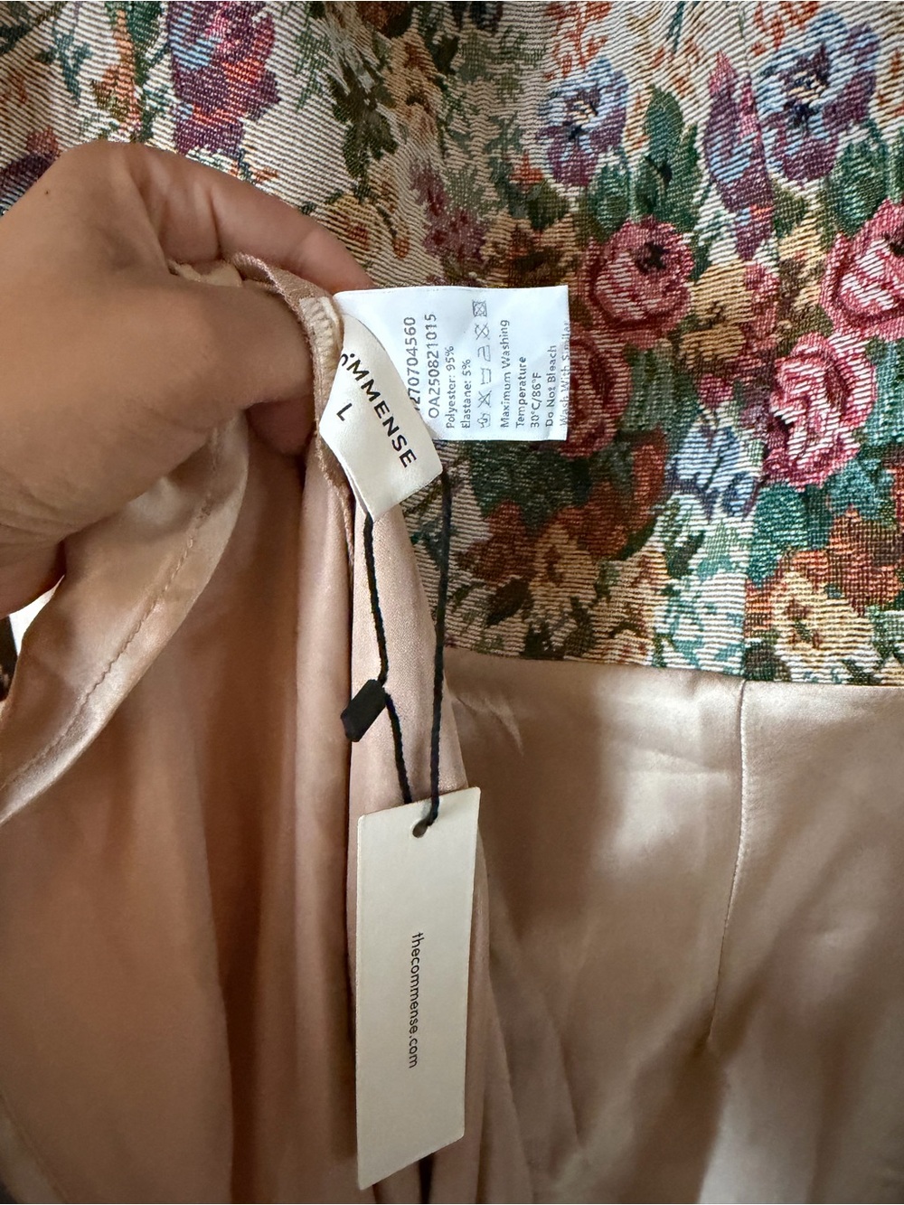 NWT - Commense - L- Floral Strapless Corset Top with Champagne Satin Skirt dress - Picture 7 of 8